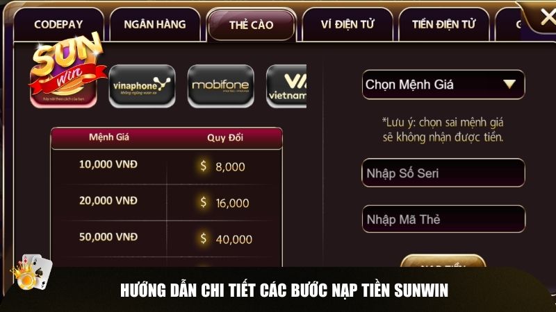 Hướng dẫn chi tiết các bước nạp tiền Sunwin